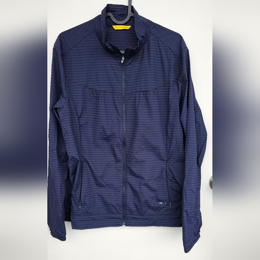 Louis Castel Navy/Black Striped Golf Lightweight Jacket with Stand-Up Collar,105